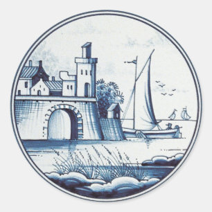 Dutch traditional blue tile classic round sticker