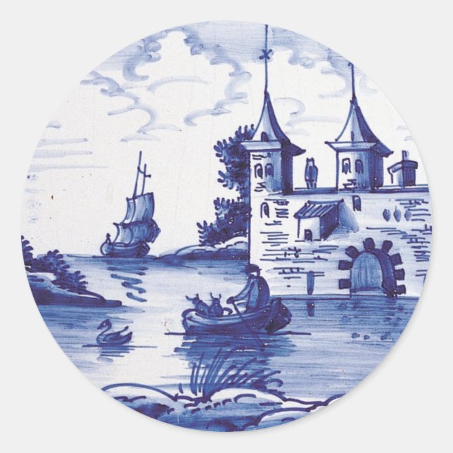 Dutch traditional blue tile classic round sticker (Front)