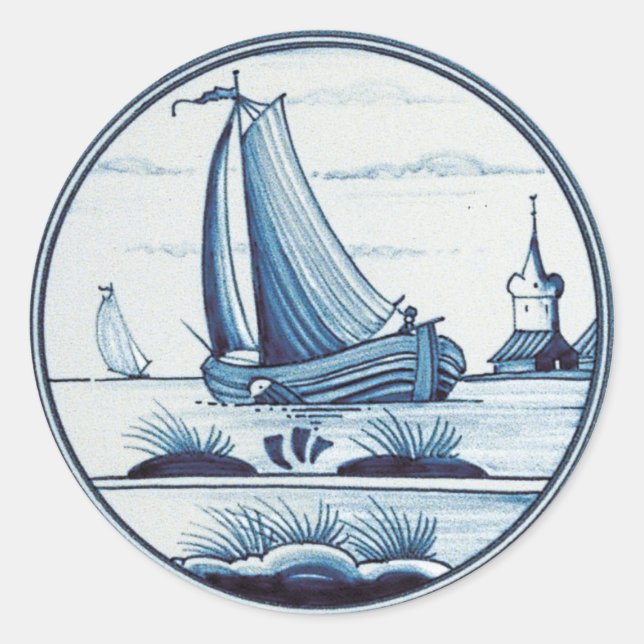 Dutch traditional blue tile classic round sticker (Front)