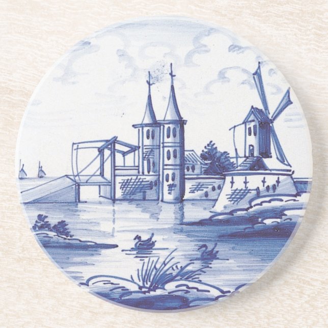 Dutch traditional blue tile coaster (Front)
