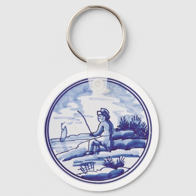 Dutch traditional blue tile key ring (Front)
