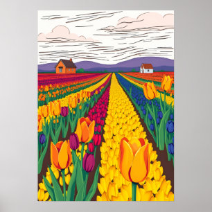 Dutch Tulip Fields in Bloom Poster