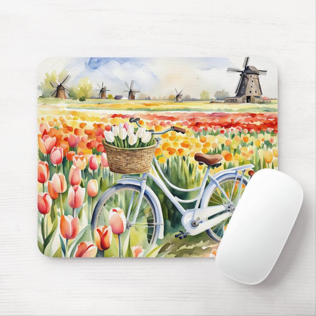 Dutch Tulips In Bike Basket Mouse Pad (With Mouse)