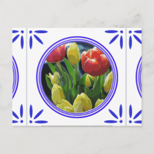 Dutch Tulips Traditional Delft Blue Tile Postcard