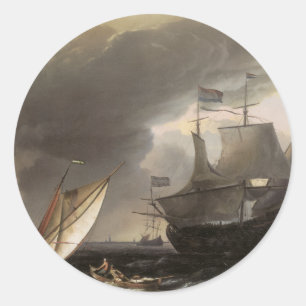 Dutch Vessels on a Stormy Sea c. 1690 Classic Round Sticker