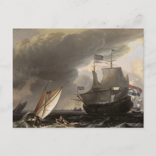 Dutch Vessels on a Story Sea 1690 Postcard (Front)