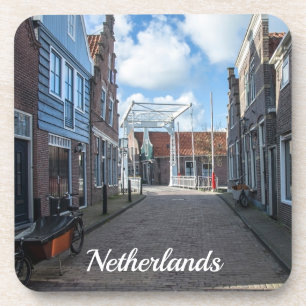 Dutch village with traditional wooden bridge coaster