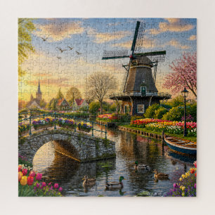 Dutch Windmill Canal Jigsaw Puzzle