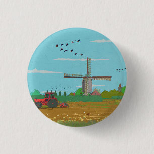 Dutch Windmill Countryside Landscape Netherland 3 Cm Round Badge