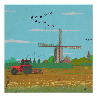 Dutch Windmill Countryside Landscape Netherland Poster