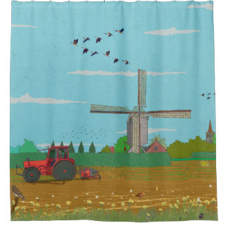 Dutch Windmill Countryside Landscape Netherland Shower Curtain