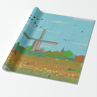 Dutch Windmill Countryside Landscape Netherland Wrapping Paper