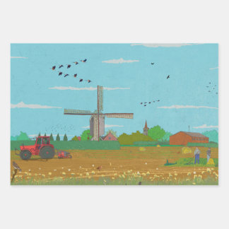 Dutch Windmill Countryside Landscape Netherland Wrapping Paper Sheet