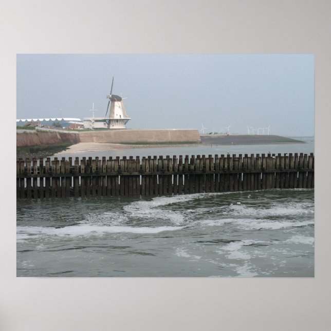 Dutch Windmill on Dike at Sea Photo Poster Art (Front)