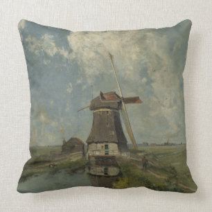 Dutch windmill on polder waterway Paul Gabriël Cushion