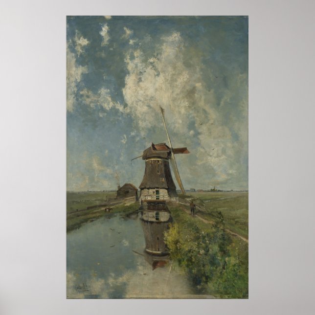 Dutch windmill on polder waterway Paul Gabriël Poster (Front)