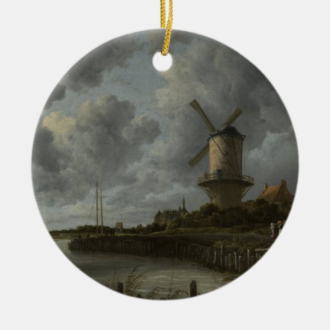 Dutch windmill Wijk bij Duustede, Ruisdael Ceramic Tree Decoration (Front)