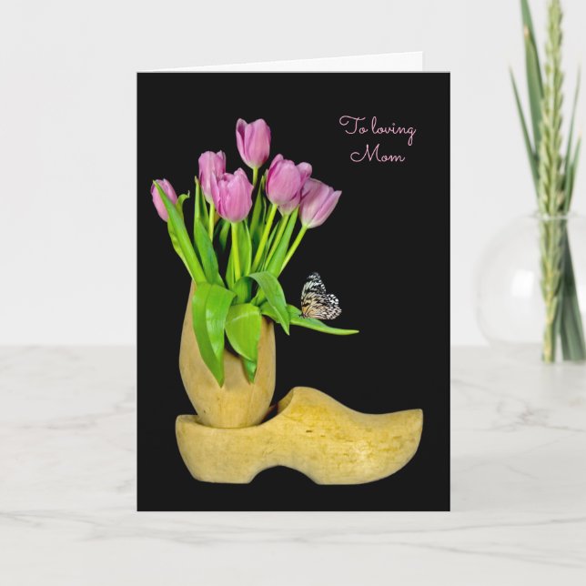 Dutch wooden shoes and tulips Mother's Day Card (Front)