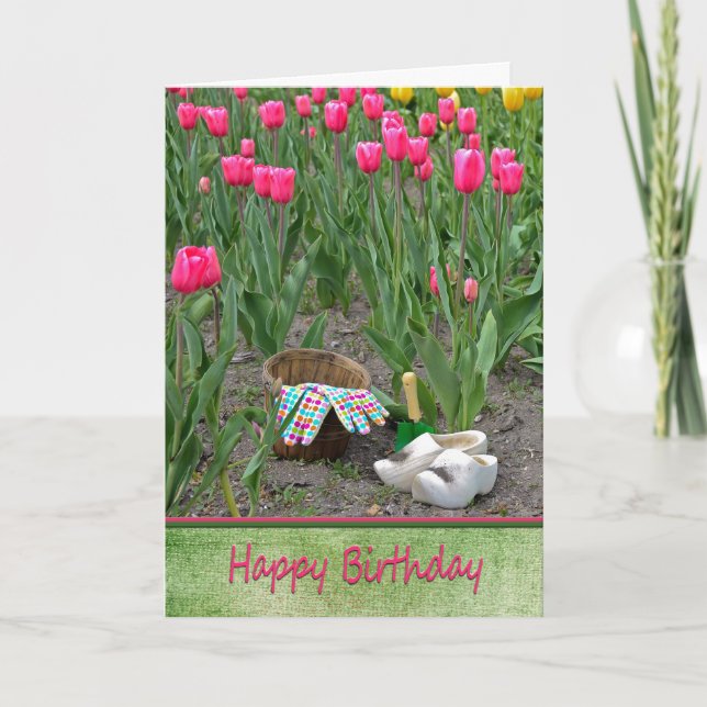 Dutch Wooden Shoes with Birthday Tulips Card (Front)