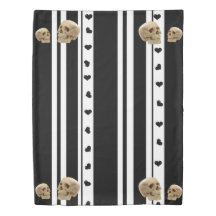 Duvet Cover Skulls Black Hearts White Stripe