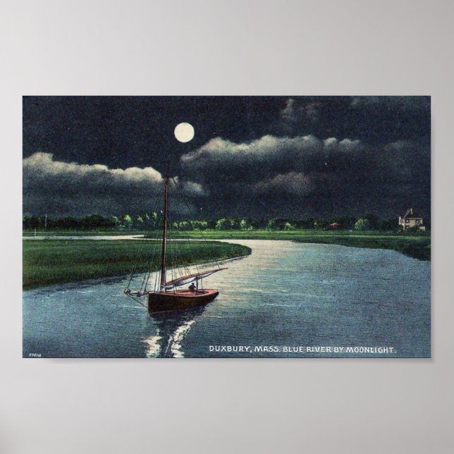 duxbury ma. blue river by moon light poster (Front)