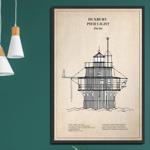 Duxbury Pier Light Lighthouse - Massachusetts -SBD Photo Print