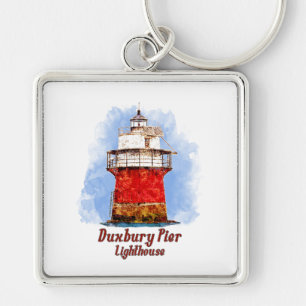 Duxbury Pier Lighthouse Watercolor - Massachusetts Key Ring