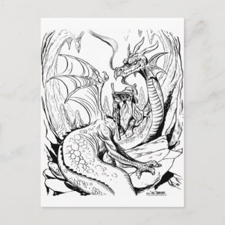 dwarf and dragon lineart postcard