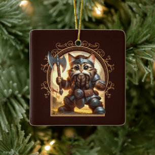 Dwarf Feline Fantasy Adventure Ceramic Ornament