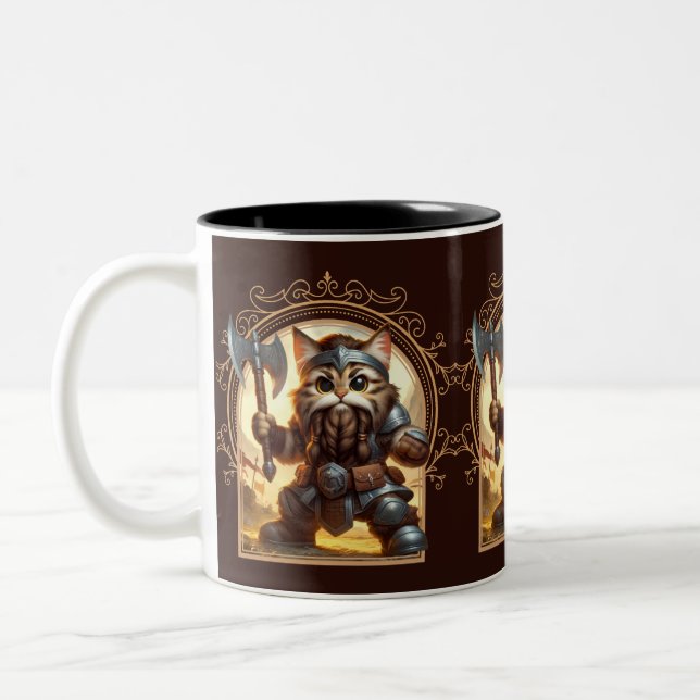 Dwarf Feline Fantasy Adventure Two-Tone Coffee Mug (Left)