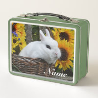 Dwarf Hotot Bunny Rabbit with Sunflowers