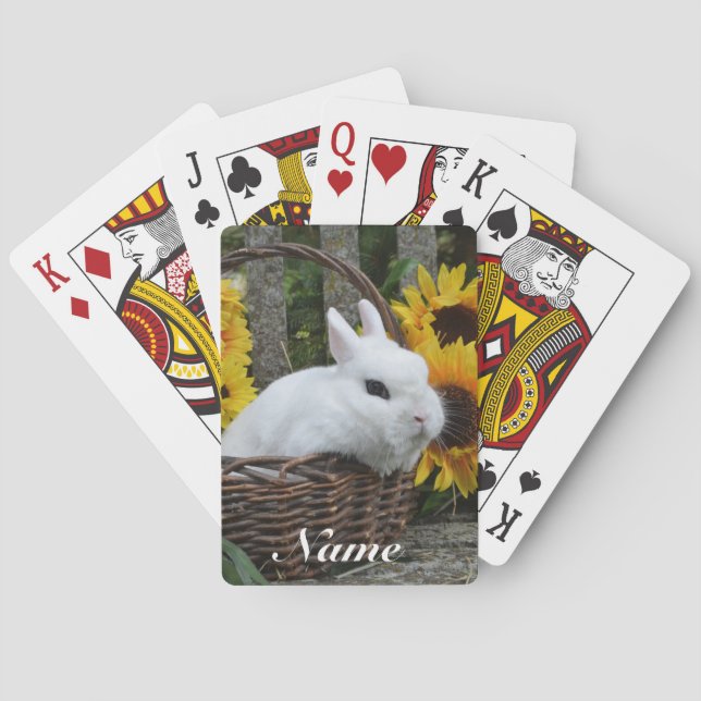 Dwarf Hotot Bunny Rabbit with Sunflowers Playing Cards (Back)