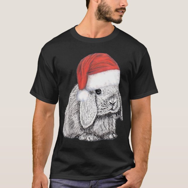 Dwarf Lop Eared Bunny Rabbit In Santa Claus Christ T-Shirt (Front)