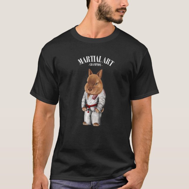 Dwarf Rabbit Judo Karate Master In White Judogi T-Shirt (Front)