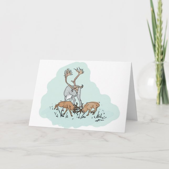 Dwarf Red Deer with Reindeer Card (Front)