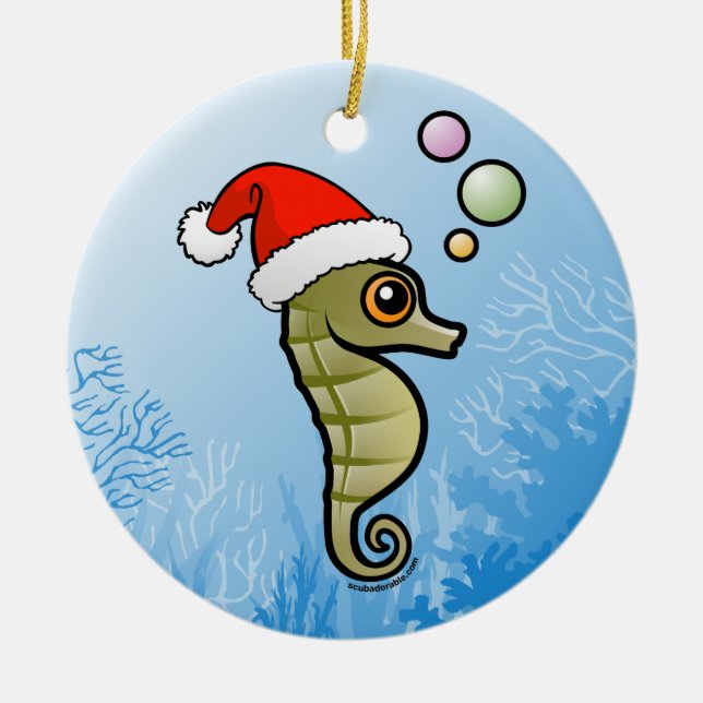 Dwarf Seahorse Santa Ceramic Tree Decoration (Front)