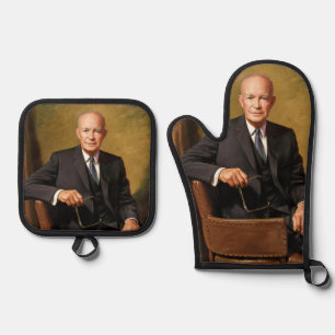 Dwight Eisenhower President White House Portrait Oven Mitt & Pot Holder Set