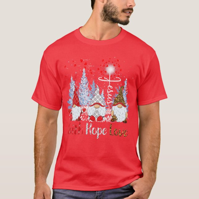 Dy Faith Hope Love Gnome Jesus Dandelion Christmas T-Shirt (Front)