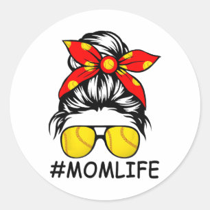 Dy Mom Life Softll Mothers Day Messy Bun Classic Round Sticker