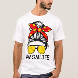 Dy Mom Life Softll Mothers Day Messy Bun  T-Shirt