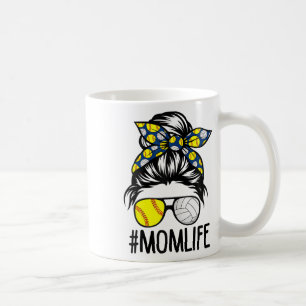 Dy Mom Life Softll Volleyll Mothers Day Messy Bun Coffee Mug