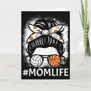 Dy Mom Life Volleyll Sketll Mothers Day Messy Bun Card