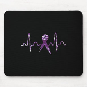Dye Overdose Awareness Purple Ribbon Heartbeat Mouse Pad