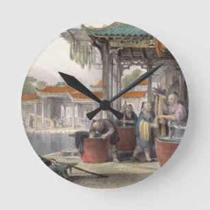Dyeing and Winding Silk, from 'China in a Series o Round Clock