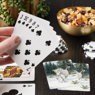 Dyfra Icelandic Unicorn Frolicking in Snowy Forest Playing Cards