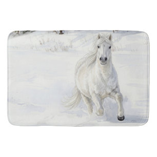 Dyfra the Icelandic Horse Galloping in Snow Bath Mat