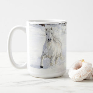 Dyfra the Icelandic Horse Galloping in Snow Coffee Mug