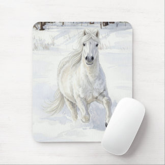 Dyfra the Icelandic Horse Galloping in Snow Mouse Pad
