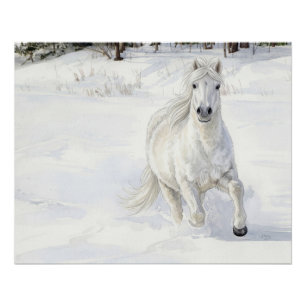 Dyfra the Icelandic Horse Galloping in Snow Poster