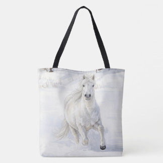 Dyfra the Icelandic Horse Galloping in Snow Tote Bag